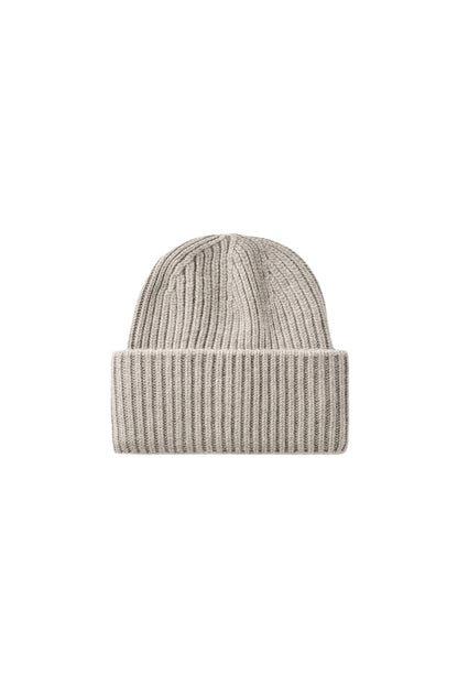 Soft Goat Ribbed Beanie in Greige, ribbed knit beanie