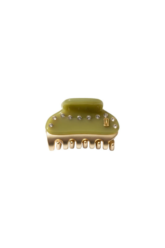 Small Vendome Hair Clip in Green/Crystal