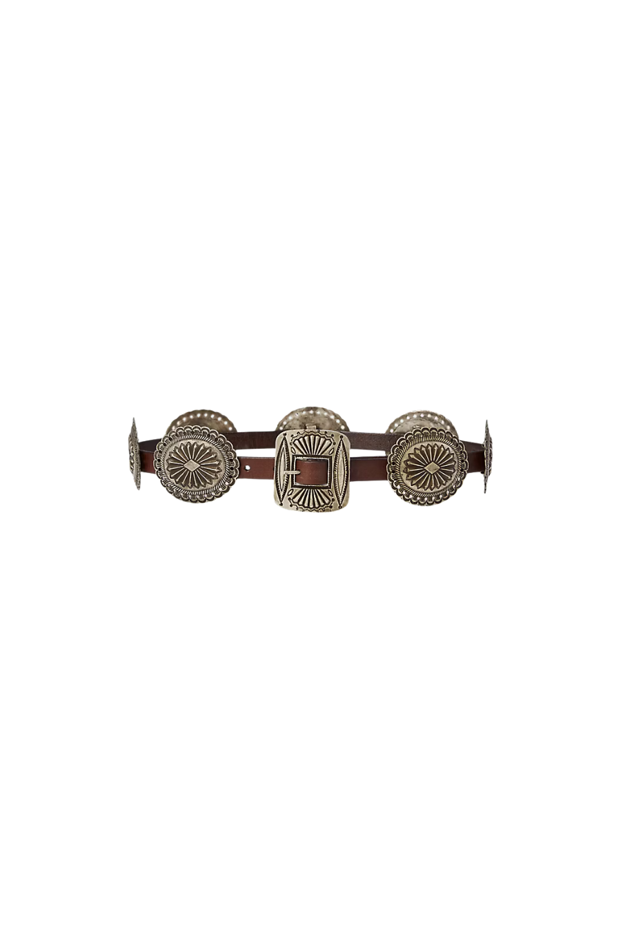 Metal-Accent Leather Belt in Brown