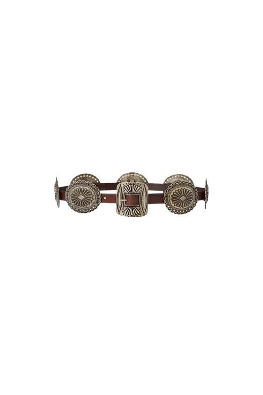 Metal-Accent Leather Belt in Brown
