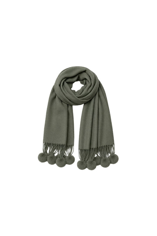 Cashmere Rex Rabbit Pom Wrap in Olive Green