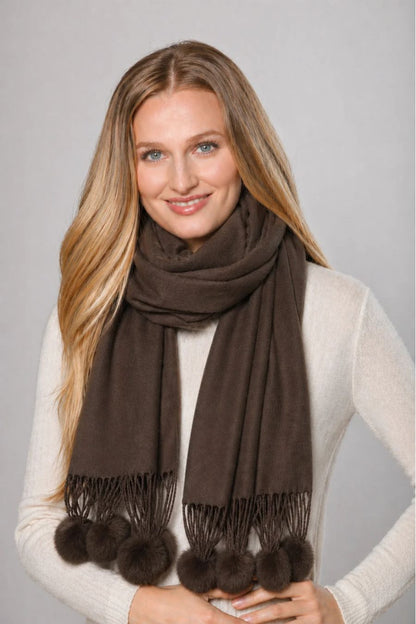 Cashmere Rex Rabbit Pom Wrap in Brown