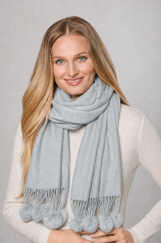 Cashmere Rex Rabbit Pom Wrap in Slate Grey