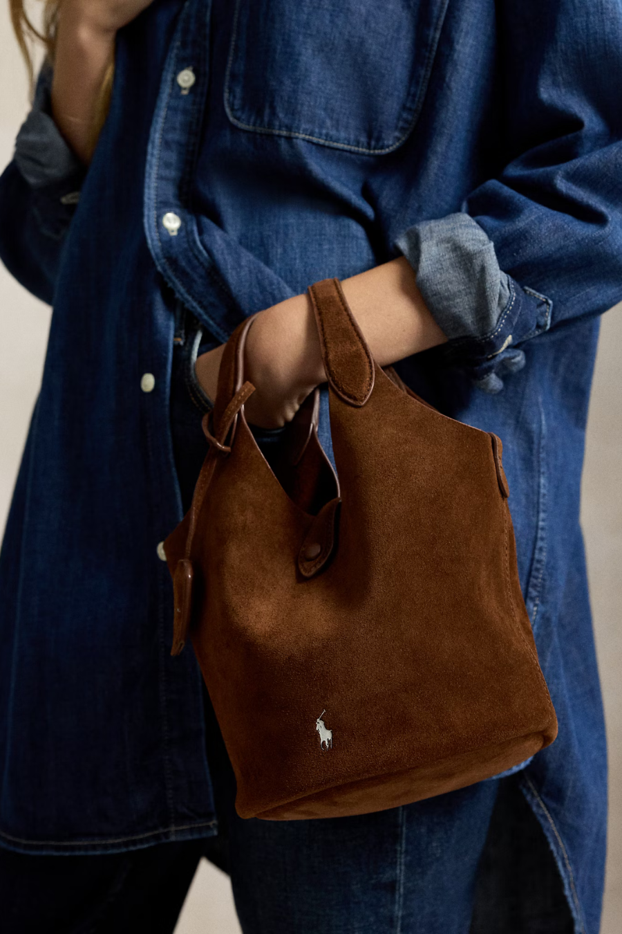 Polo Play Suede Small Tote & Crossbody in Cafe