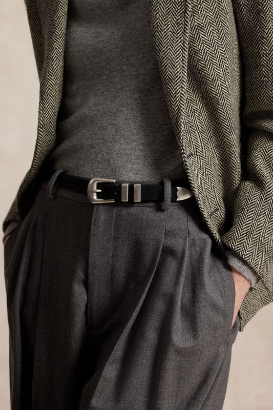Distressed Leather Belt in Black by Polo Ralph Lauren