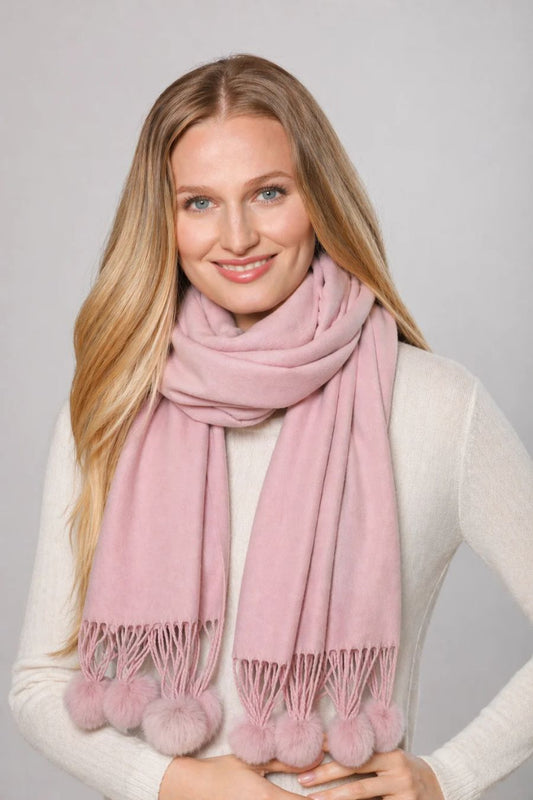 Cashmere Rex Rabbit Pom Wrap in Blush