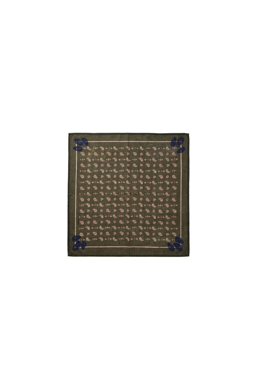 Embroidered Paisley Bandana in Moss
