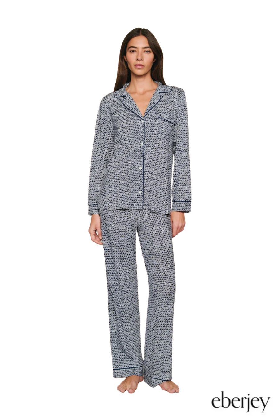 Gisele Printed Long PJ Set in Seashell Navy