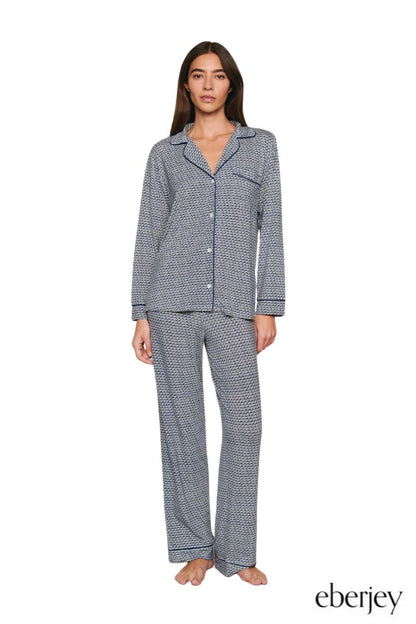 Gisele Printed Long PJ Set in Seashell Navy
