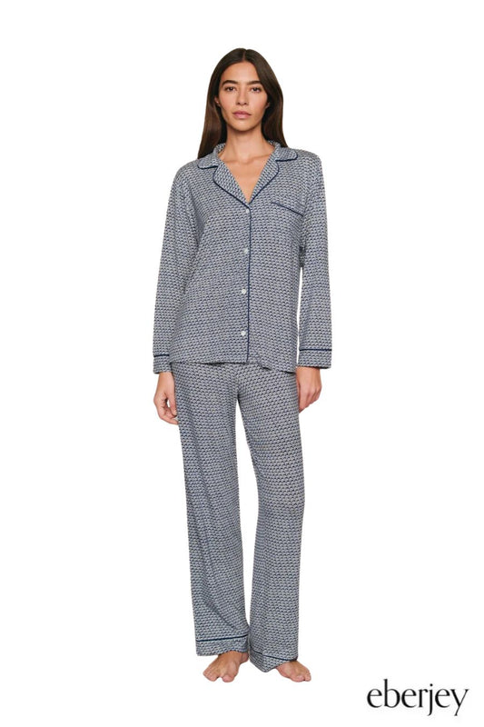 Gisele Printed Long PJ Set in Seashell Navy