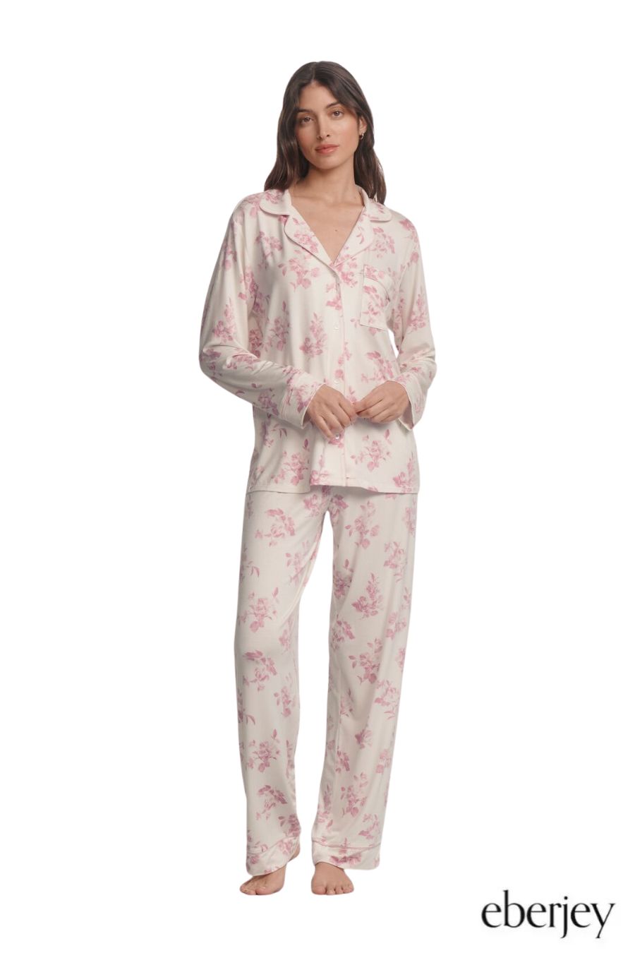 Gisele Printed Long PJ Set in Rose Garden Pink