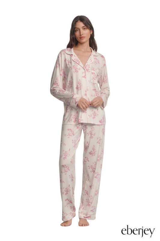 Gisele Printed Long PJ Set in Rose Garden Pink