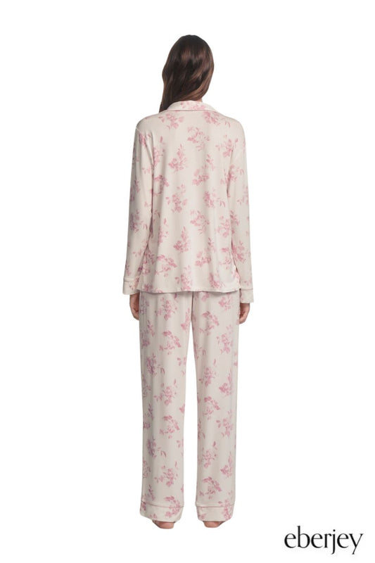 Gisele Printed Long PJ Set in Rose Garden Pink