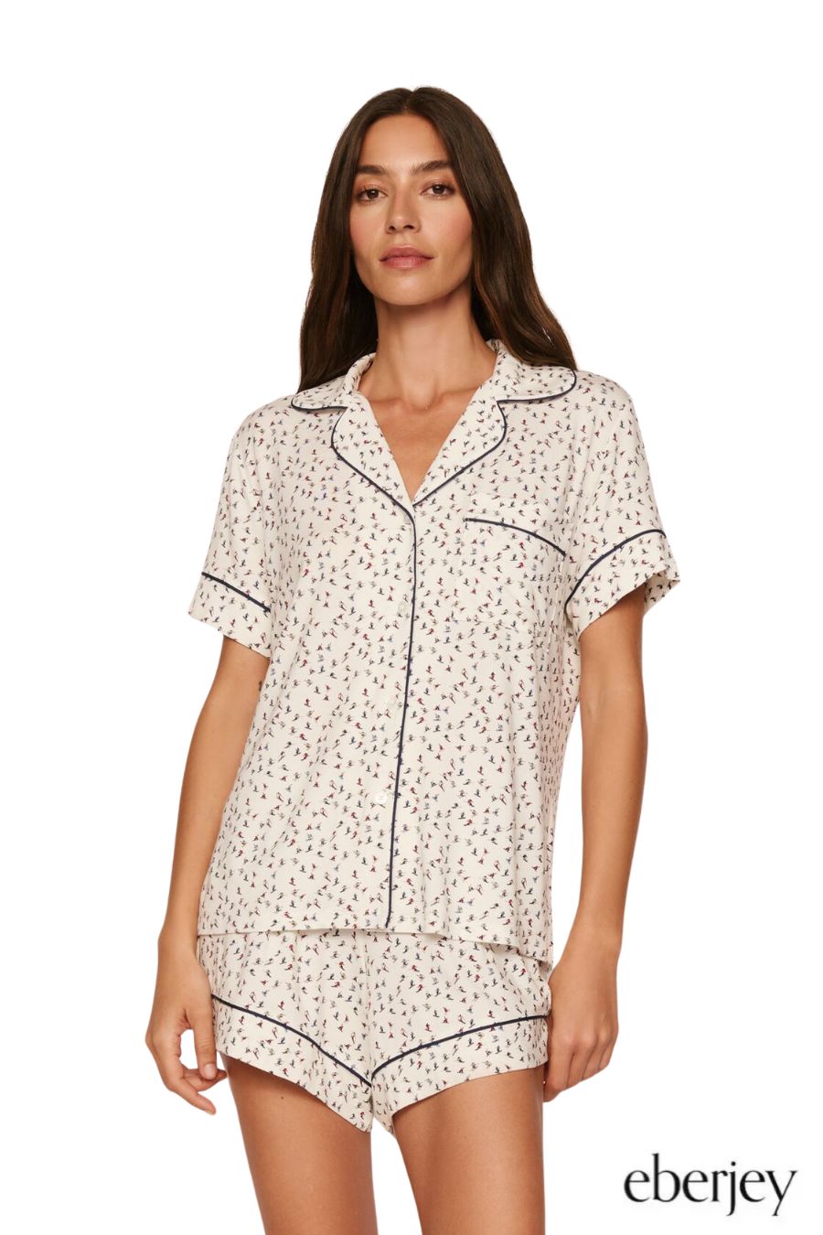 Relaxed Short PJ Set in On the Slopes Ivory/Navy by Eberjey