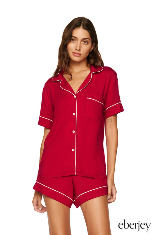 Gisele Relaxed Short PJ Set in Holly Red/Ivory by Eberjey