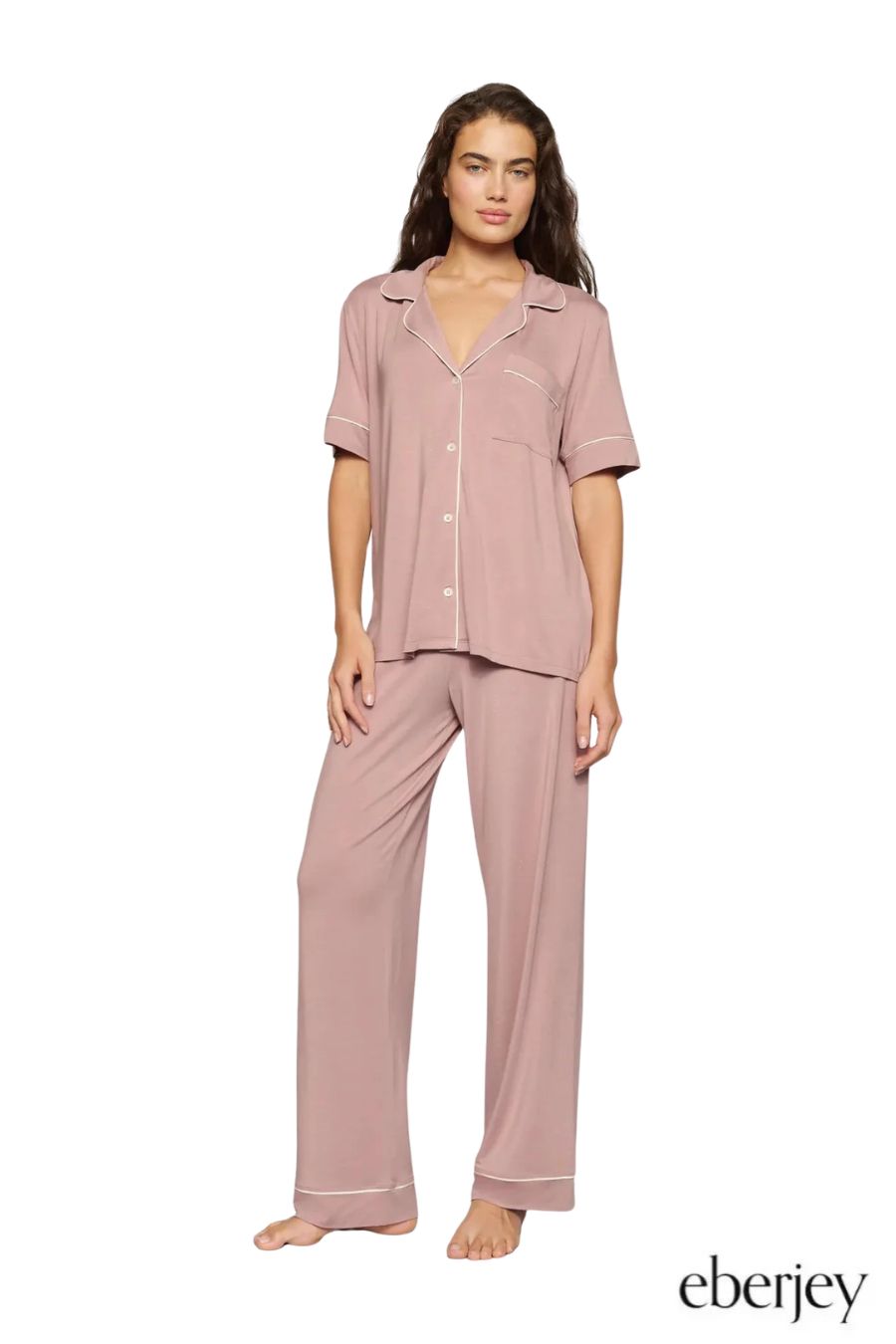 Gisele Short Sleeve PJ Set in Woodrose/Ivory