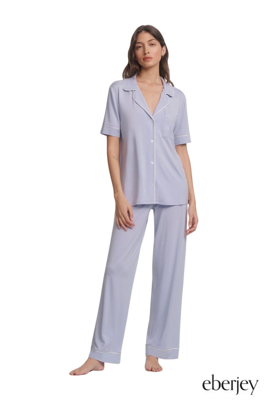 Gisele Short Sleeve PJ Set in Lavender/Ivory