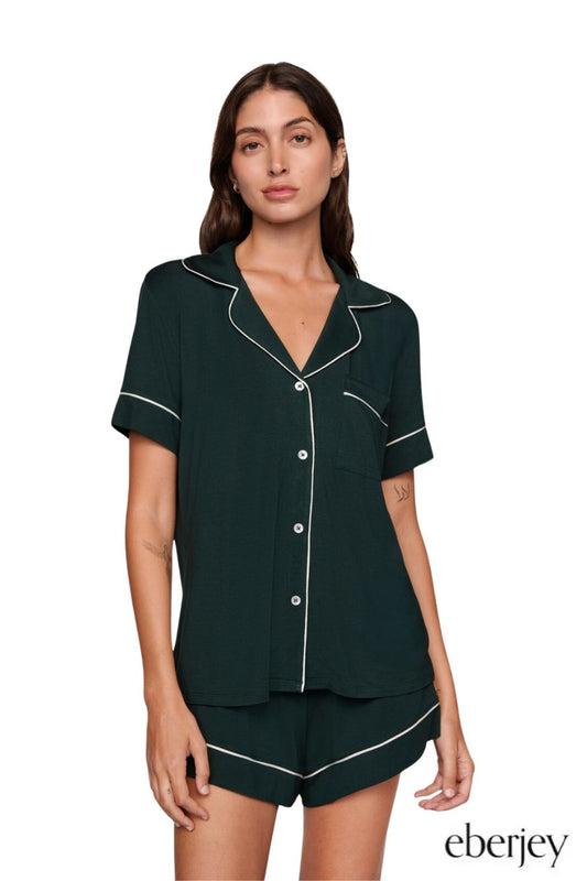 Relaxed Short PJ Set in Pine/Ivory by Eberjey