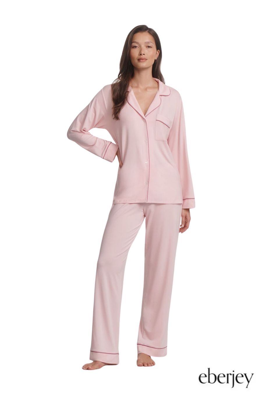 Gisele Long PJ Set in Pale Pink/Fig
