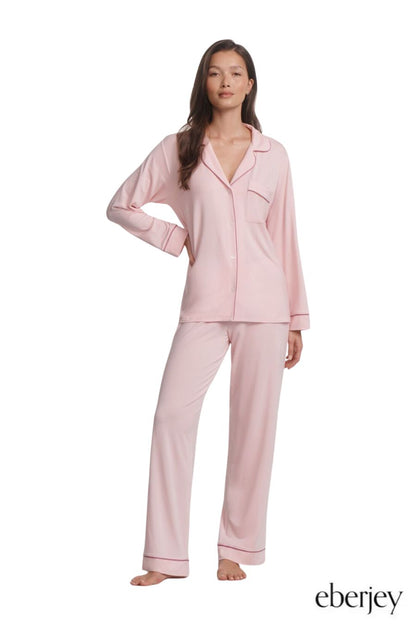 Gisele Long PJ Set in Pale Pink/Fig