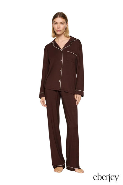 Gisele Long PJ Set in Chocolate/Ivory