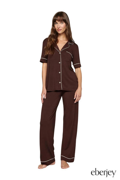 Gisele Short Sleeve PJ Set in Chocolate/Ivory