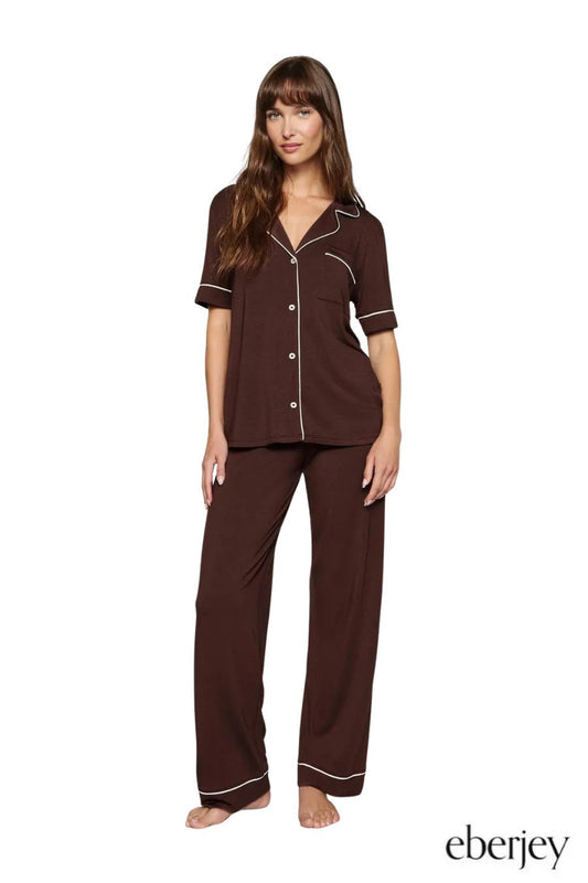 Gisele Short Sleeve PJ Set in Chocolate/Ivory