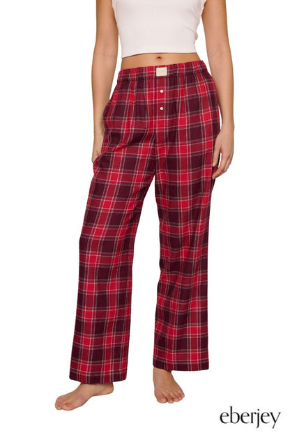 Flannel Boxer Pant in Oxford Check Holly Red by Eberjey