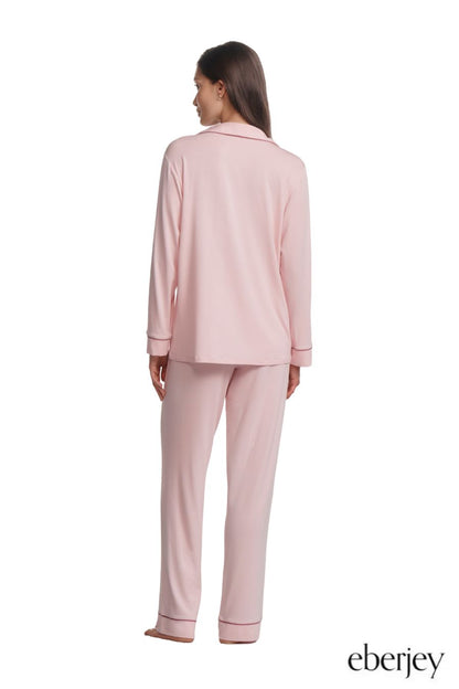 Gisele Long PJ Set in Pale Pink/Fig