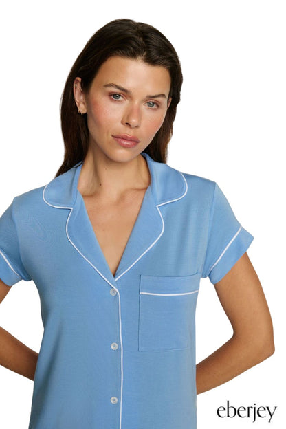 Gisele Shortie PJ Set in Summer Blue/White