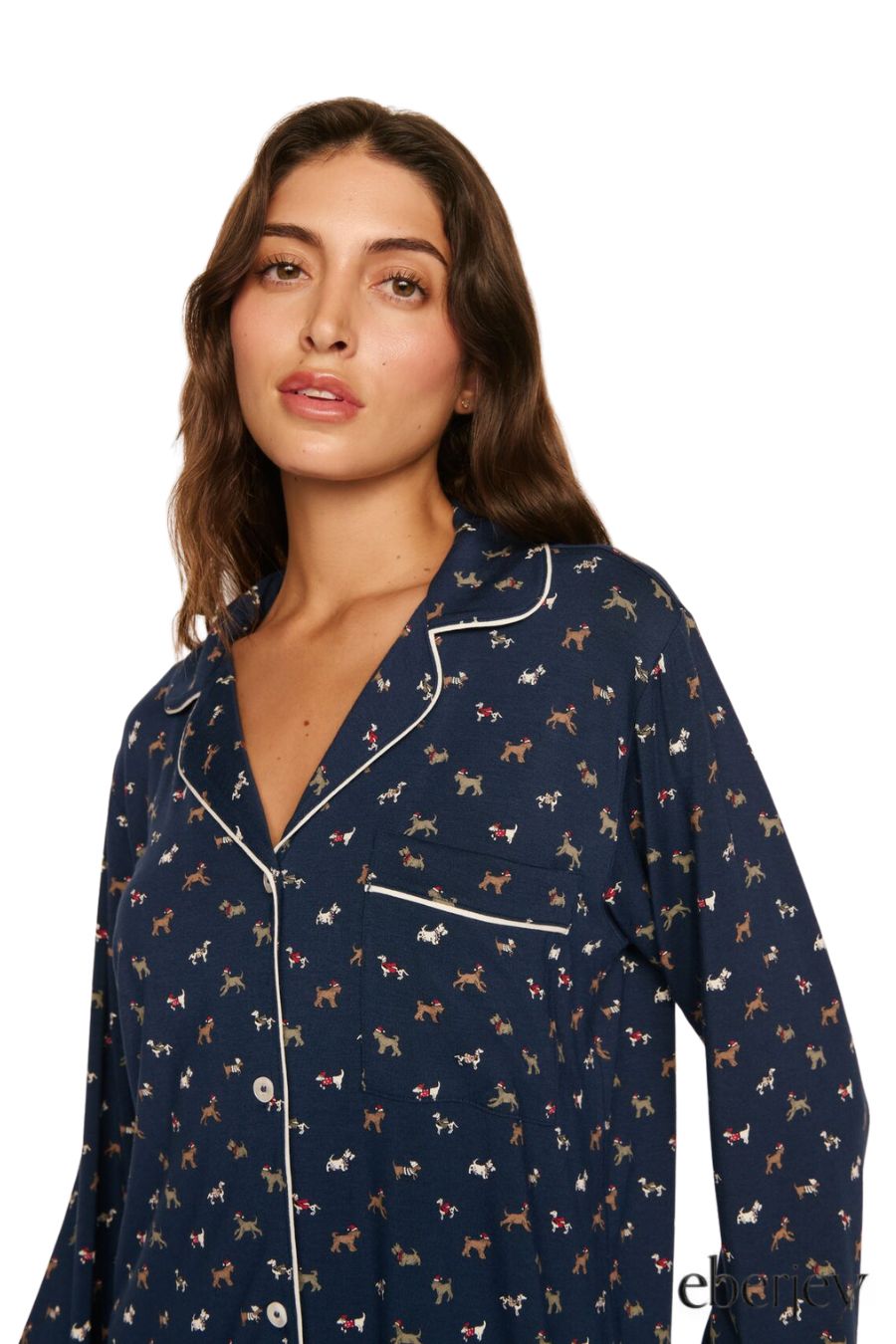 Gisele Long PJ Set in Santa Paws Navy/Ivory by Eberjey