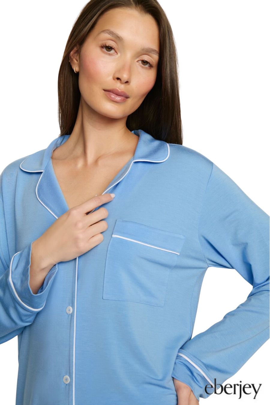 Gisele Long PJ Set in Summer Blue/White