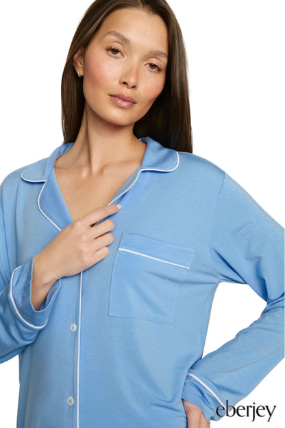 Gisele Long PJ Set in Summer Blue/White