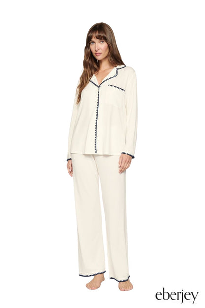 Frida Long PJ Set in Ivory/Navy