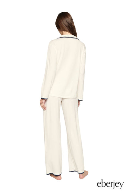 Frida Long PJ Set in Ivory/Navy