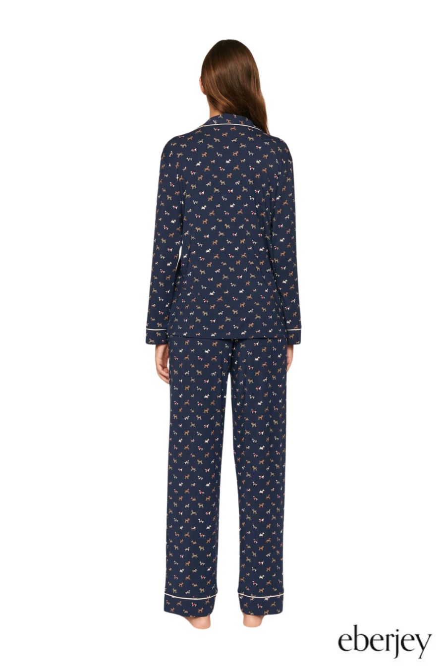 Gisele Long PJ Set in Santa Paws Navy/Ivory by Eberjey
