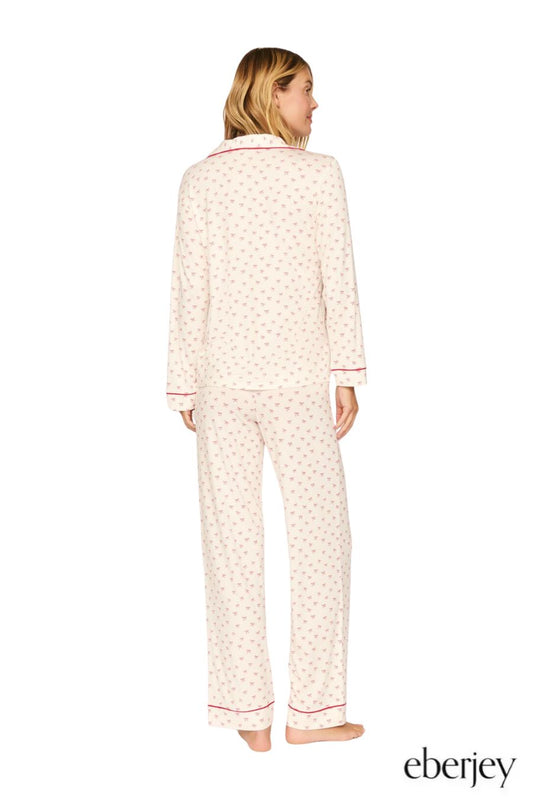 Long Sleeve Long PJ Set in Mini Bow Red/Ivory by Eberjey