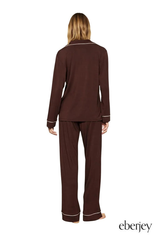 Gisele Long PJ Set in Chocolate/Ivory