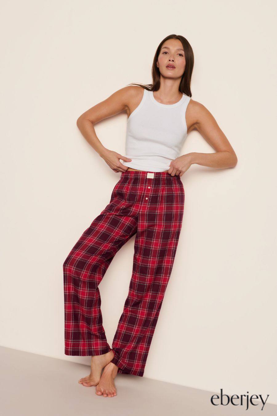 Flannel Boxer Pant in Oxford Check Holly Red by Eberjey