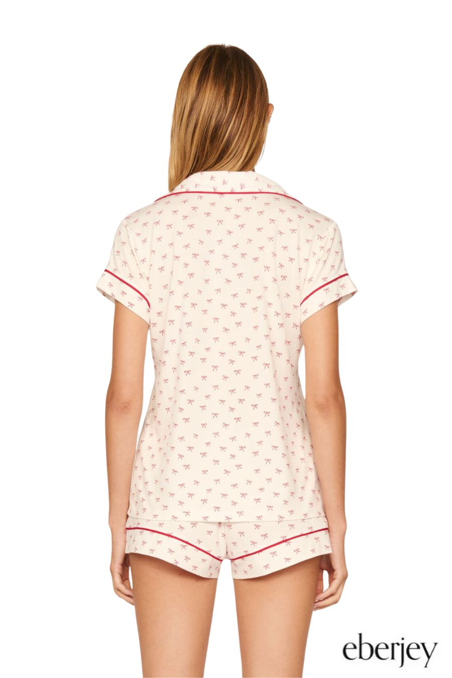 Shortie PJ Set in Mini Bow Ivory/Holly Red by Eberjey