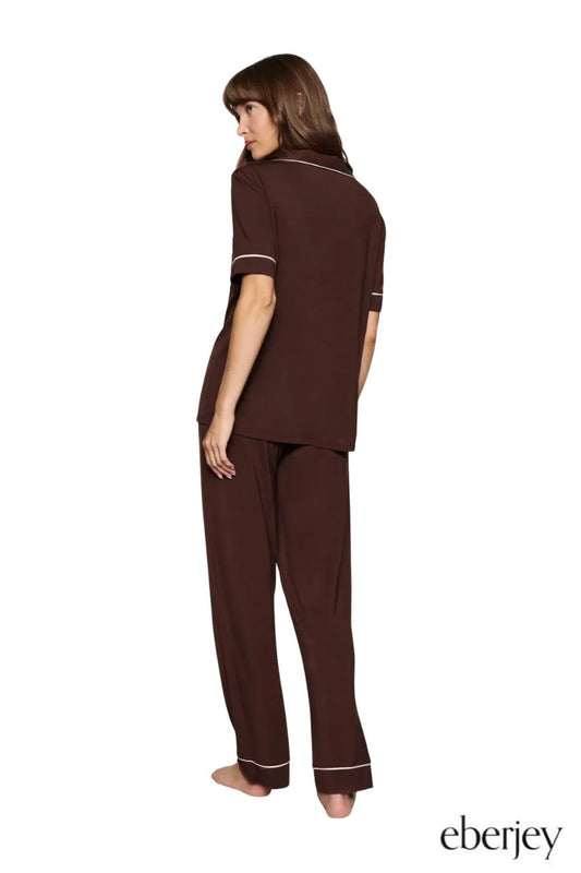 Gisele Short Sleeve PJ Set in Chocolate/Ivory