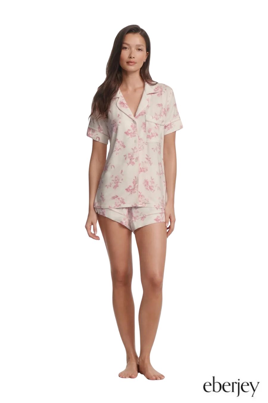 Gisele Printed TENCEL™ Modal Relaxed Short PJ Set in Rose Garden Cameo Pink/Pale Pink