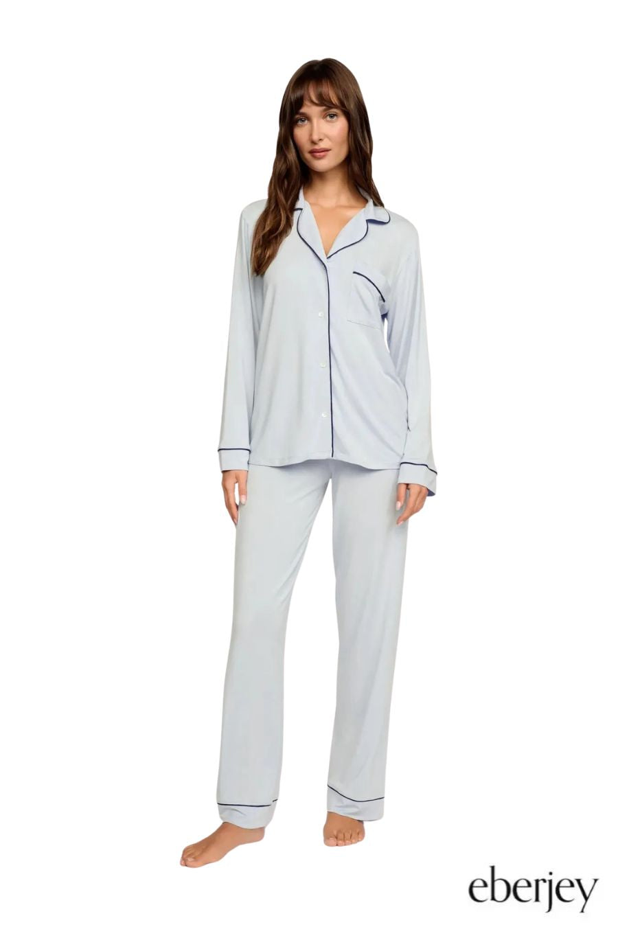 Gisele Long PJ Set in Cloud Blue/Navy by Eberjey