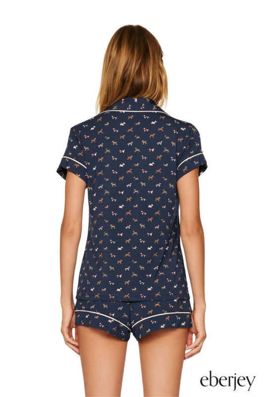 Shortie PJ Set in Santa Paws Navy/Ivory by Eberjey