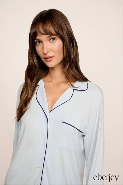Gisele Long PJ Set in Cloud Blue/Navy by Eberjey