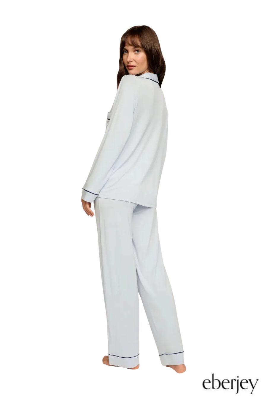 Gisele Long PJ Set in Cloud Blue/Navy by Eberjey
