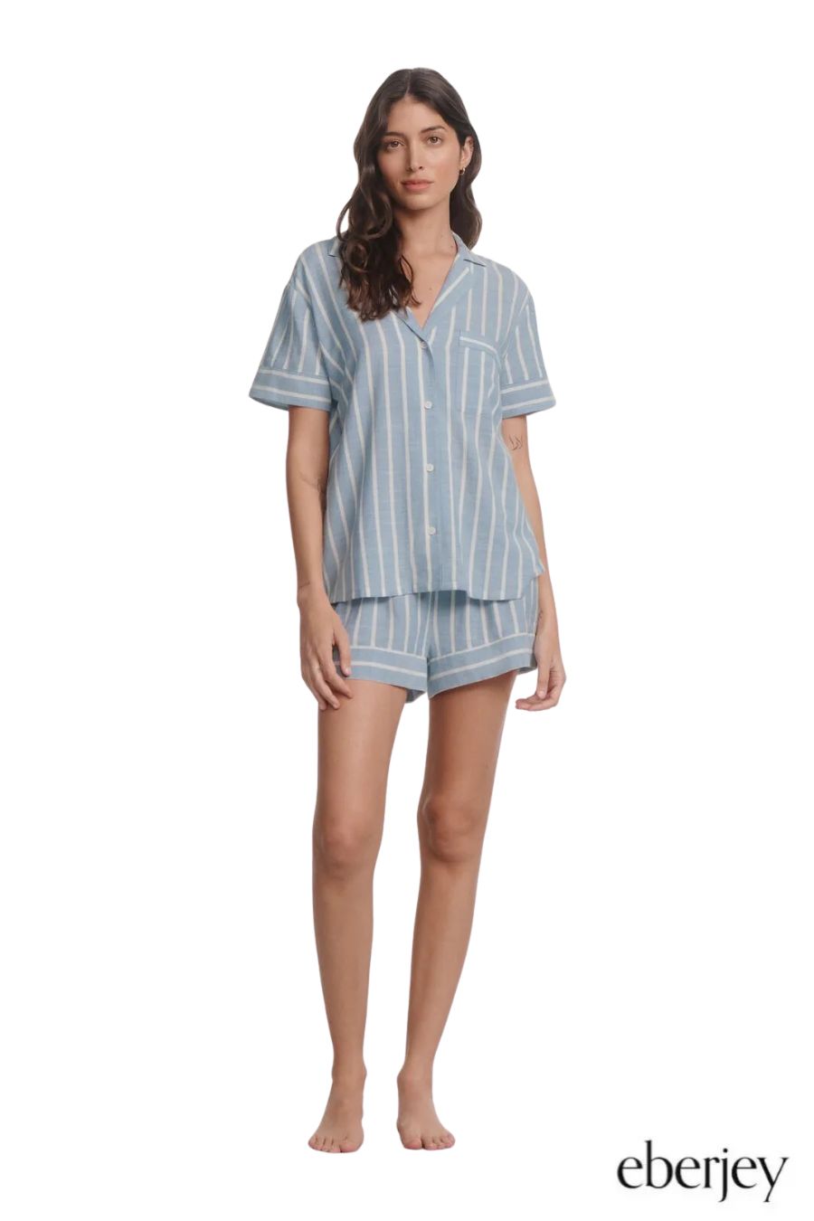 Nautico Shortie Short PJ Set in Classic Stripe Slate Blue/Ivory
