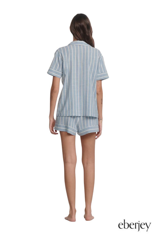 Nautico Shortie Short PJ Set in Classic Stripe Slate Blue/Ivory