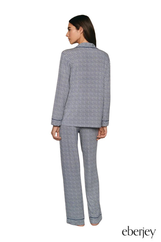 Gisele Printed Long PJ Set in Seashell Navy