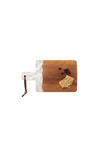 Serving Board in White Resin/Natural Teak